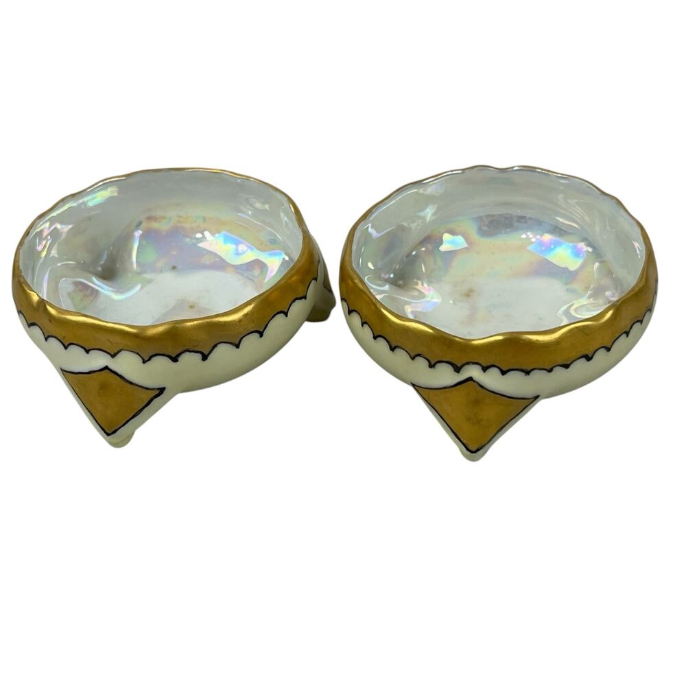 Vintage 'Jury' Mother of Pearl Footed Salt Cellars Pair